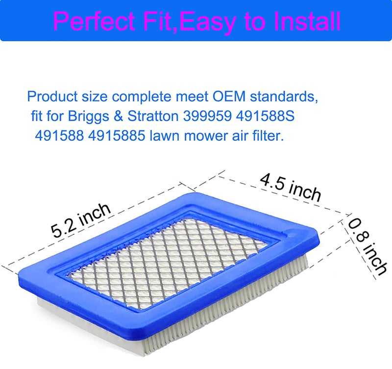 KAKO 491588s Air Filter for Briggs and Stratton Air Filter(5 Pcs) Compatible with Briggs and Stratton 491588, Toro 20332, Craftsman 3364 Lawn Mower Air Filter with 2 Pcs 5062K Spark Plug - Image 4